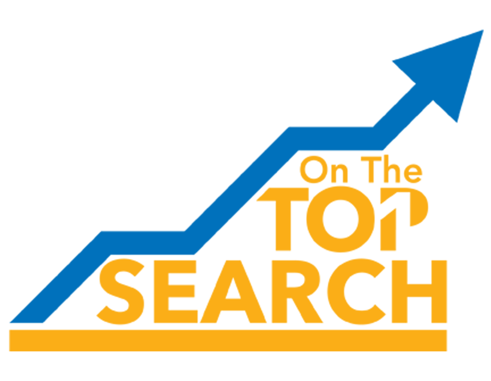Logo for 'On The Top Search' featuring bold yellow text and a rising blue arrow graph symbolizing upward growth